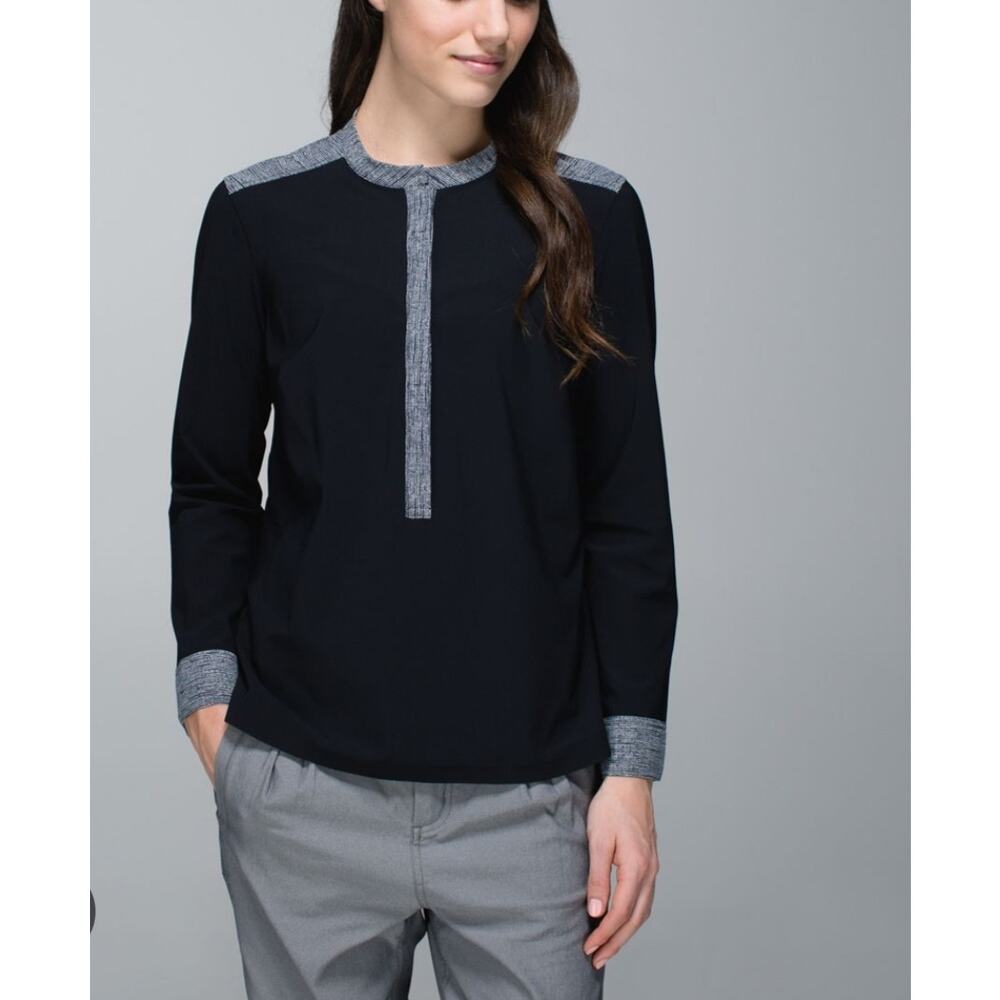 Lululemon Women's Black Gray Textured Get It On Long‎ Sleeve Blouse Size M